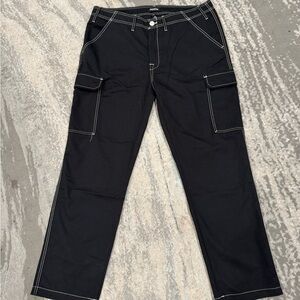 Black True Religions Cargo Pants with white stitching